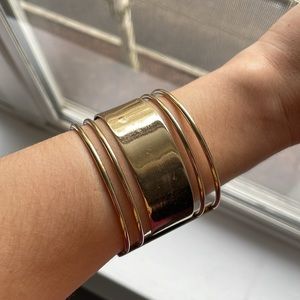 Stylish Shiny Aldo Gold Slip On Bangle Bracelet With Cut Outs